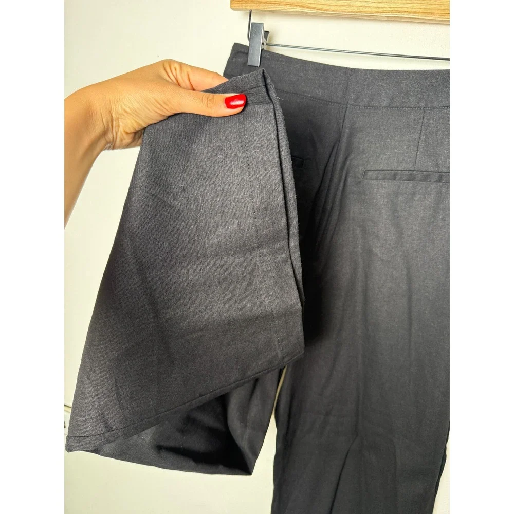 Zara Womens Black Linen Blend Wide Leg Wrap Front Asymmetric Trousers Size S NEW